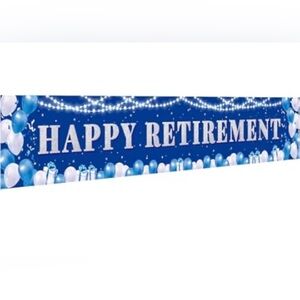 Happy Retirement banner, 118.2  x  19 .7, blue and silver